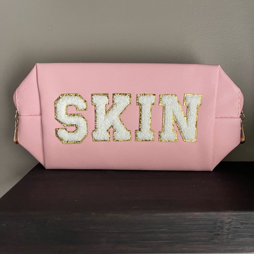 Pink Makeup Bag with Gold Accents